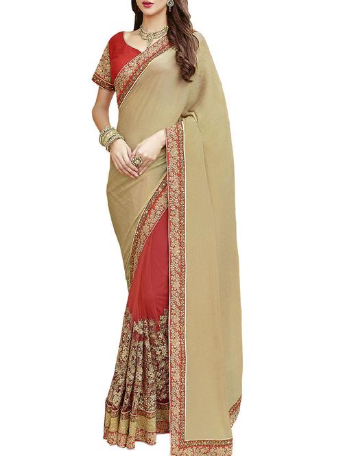 indianefashion red faux georgette embroidery sarees - 10163838 - Standard Image - 1
