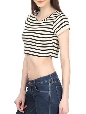 white black colored stripes cotton crop top - 10164995 - Standard Image - 2
