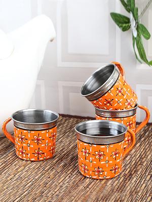 orange painted stainless steel mugs set (4pcs) - 1016932 - Standard Image - 3
