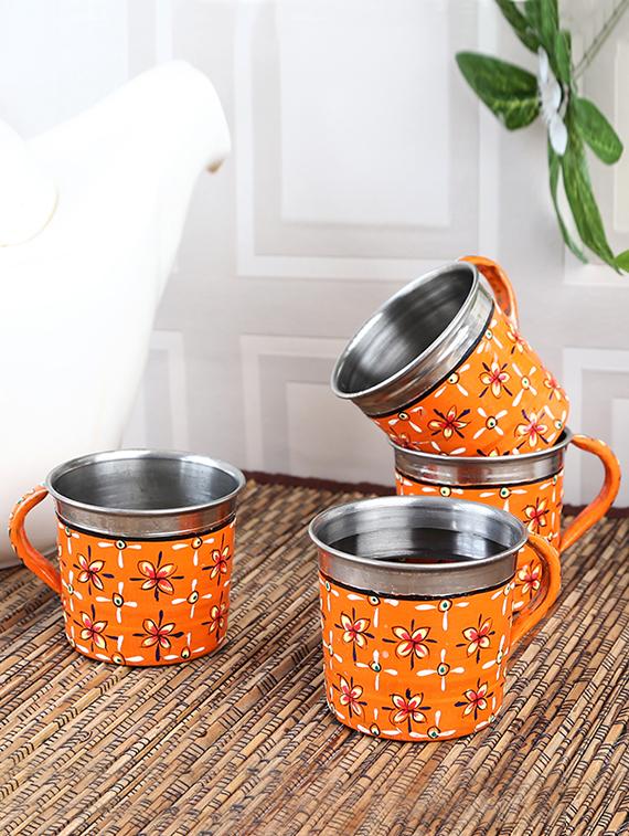 orange painted stainless steel mugs set (4pcs) - 1016932 - Zoom Image - 3
