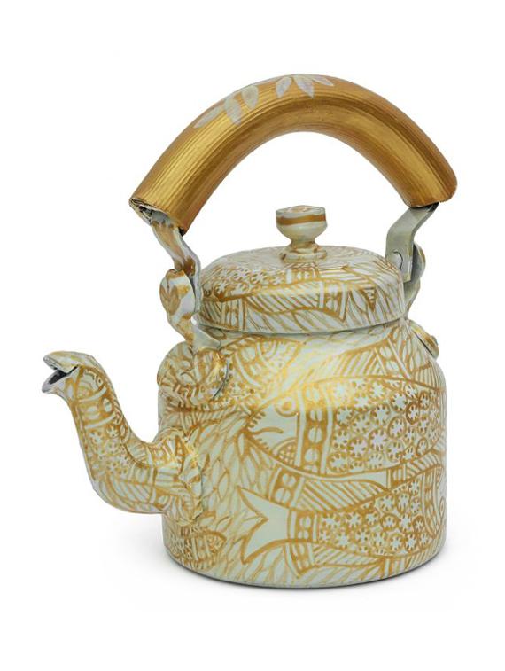 white and gold painted tea kettle - 1016983 - Zoom Image - 2