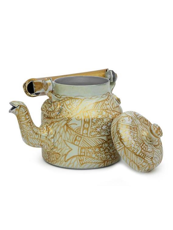 white and gold painted tea kettle - 1016983 - Zoom Image - 3