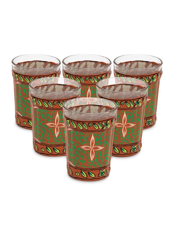 green and brown painted tea glasses (set of 6) - 1017005 - Zoom Image - 1