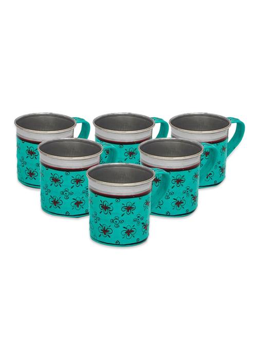 sea-green painted tea cup set (6pcs) - 1017024 - Standard Image - 1