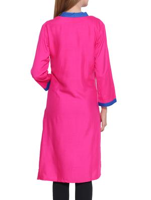 pink rayon straight kurta - 10170562 - Standard Image - 3