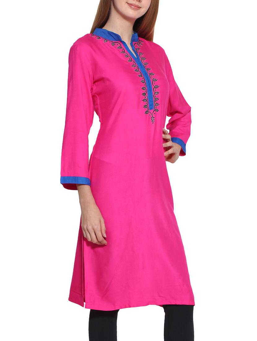 pink rayon straight kurta - 10170562 - Zoom Image - 2