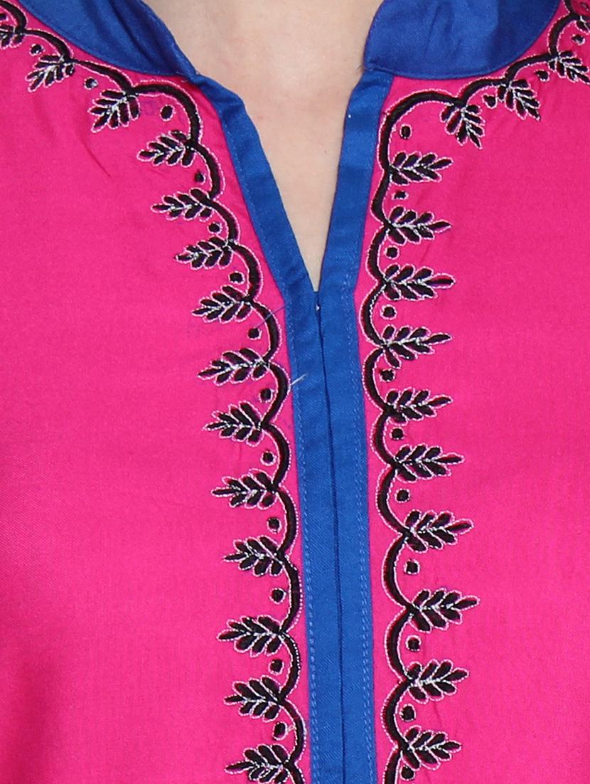 pink rayon straight kurta - 10170562 - Zoom Image - 4