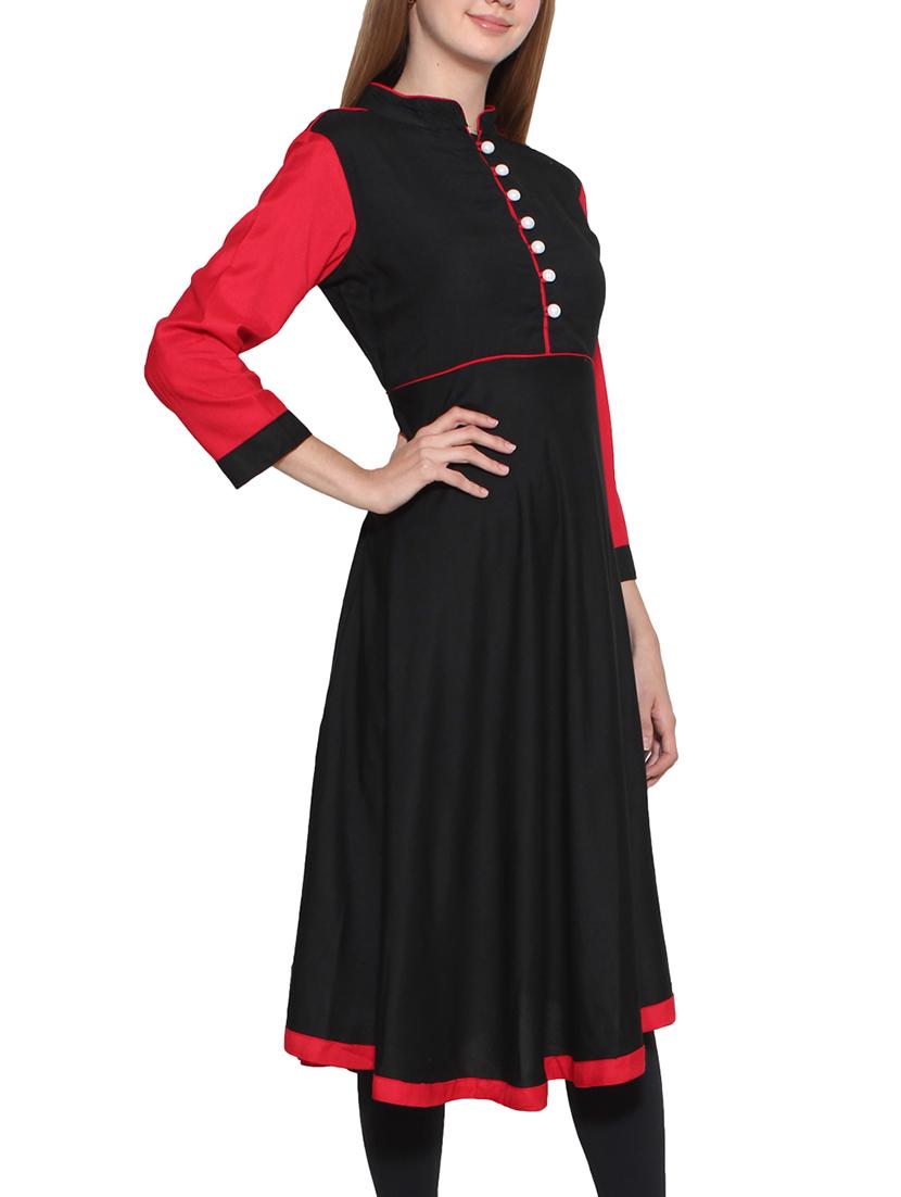 black rayon flared kurta - 10170568 - Zoom Image - 2