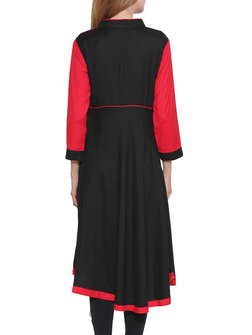 black rayon flared kurta - 10170568 - Zoom Image - 3