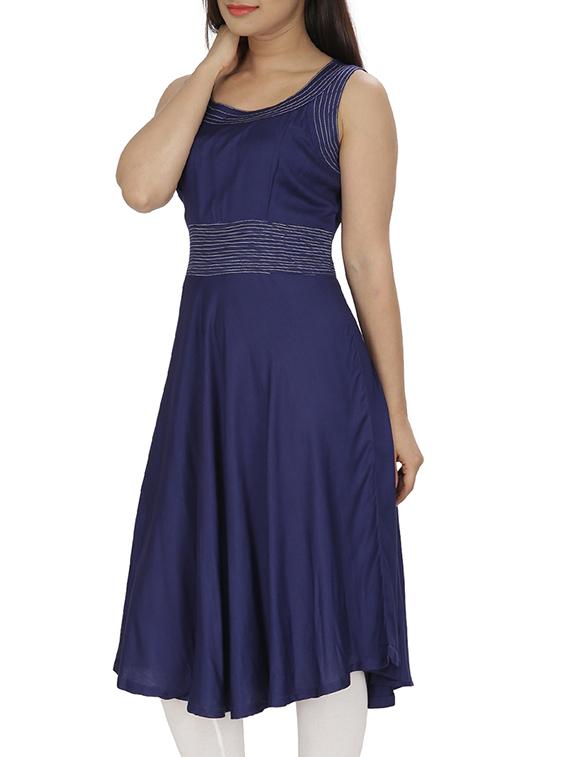 navy blue rayon flared kurta - 10170608 - Zoom Image - 2