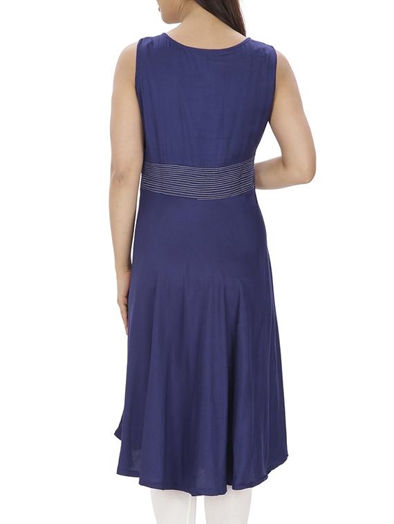 navy blue rayon flared kurta - 10170608 - Zoom Image - 3