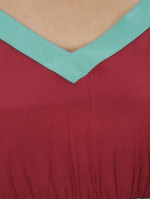 maroon rayon flared kurta - 10170616 - Standard Image - 4