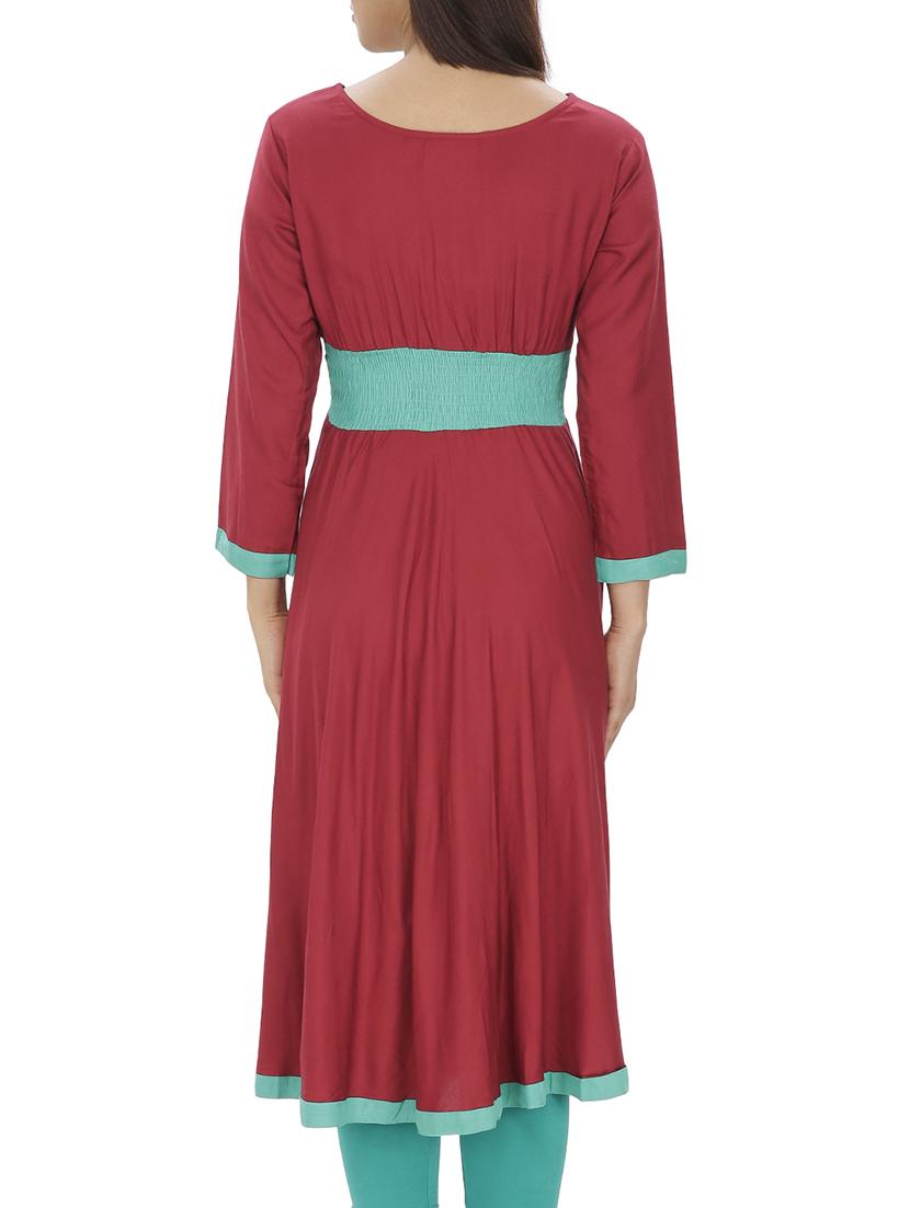 maroon rayon flared kurta - 10170616 - Zoom Image - 3