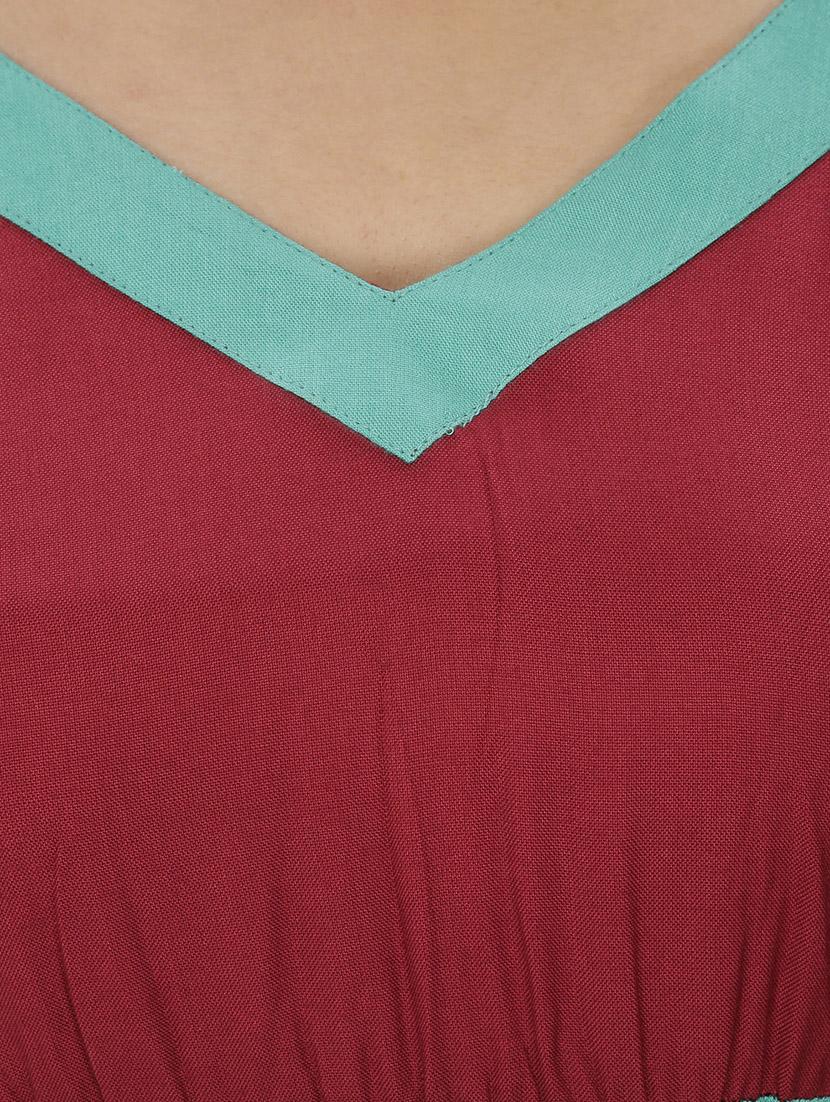 maroon rayon flared kurta - 10170616 - Zoom Image - 4
