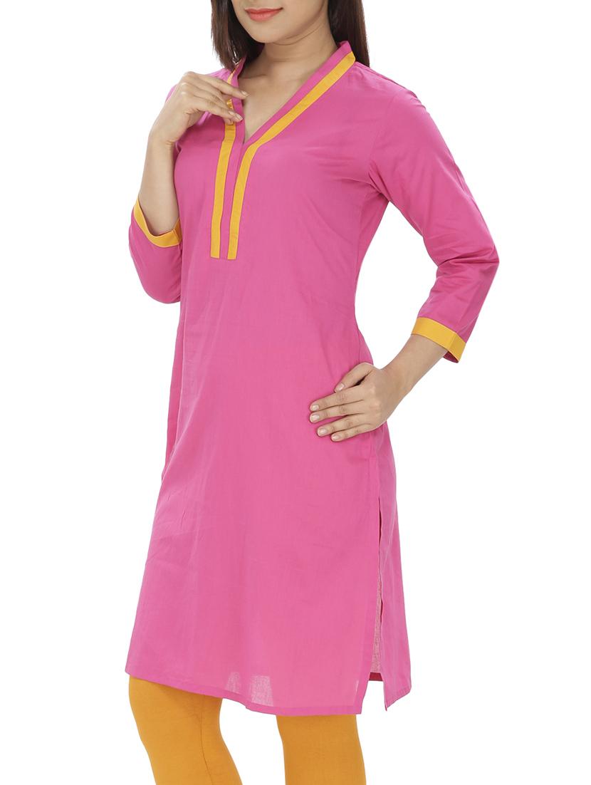 pink rayon straight kurta - 10170629 - Zoom Image - 2