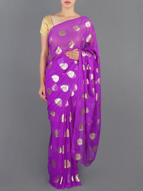 chiffon silver foil print saree - 1017601 - Standard Image - 1