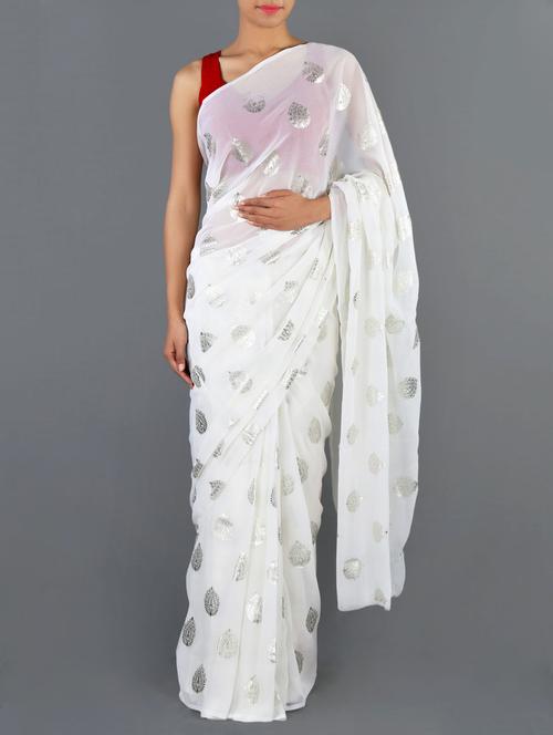 chiffon silver foil print saree - 1017602 - Standard Image - 1
