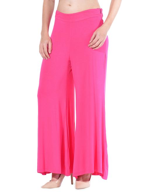 Solid pink rayon blend palazzos - 10176880 - Very Small Image - 1
