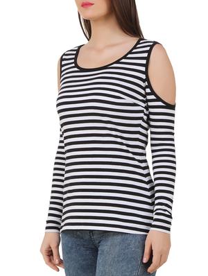 cold shoulder striped top - 10193736 - Standard Image - 2