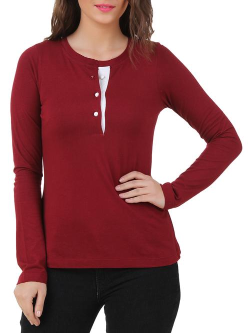 maroon cotton blend top - 10193820 - Standard Image - 1
