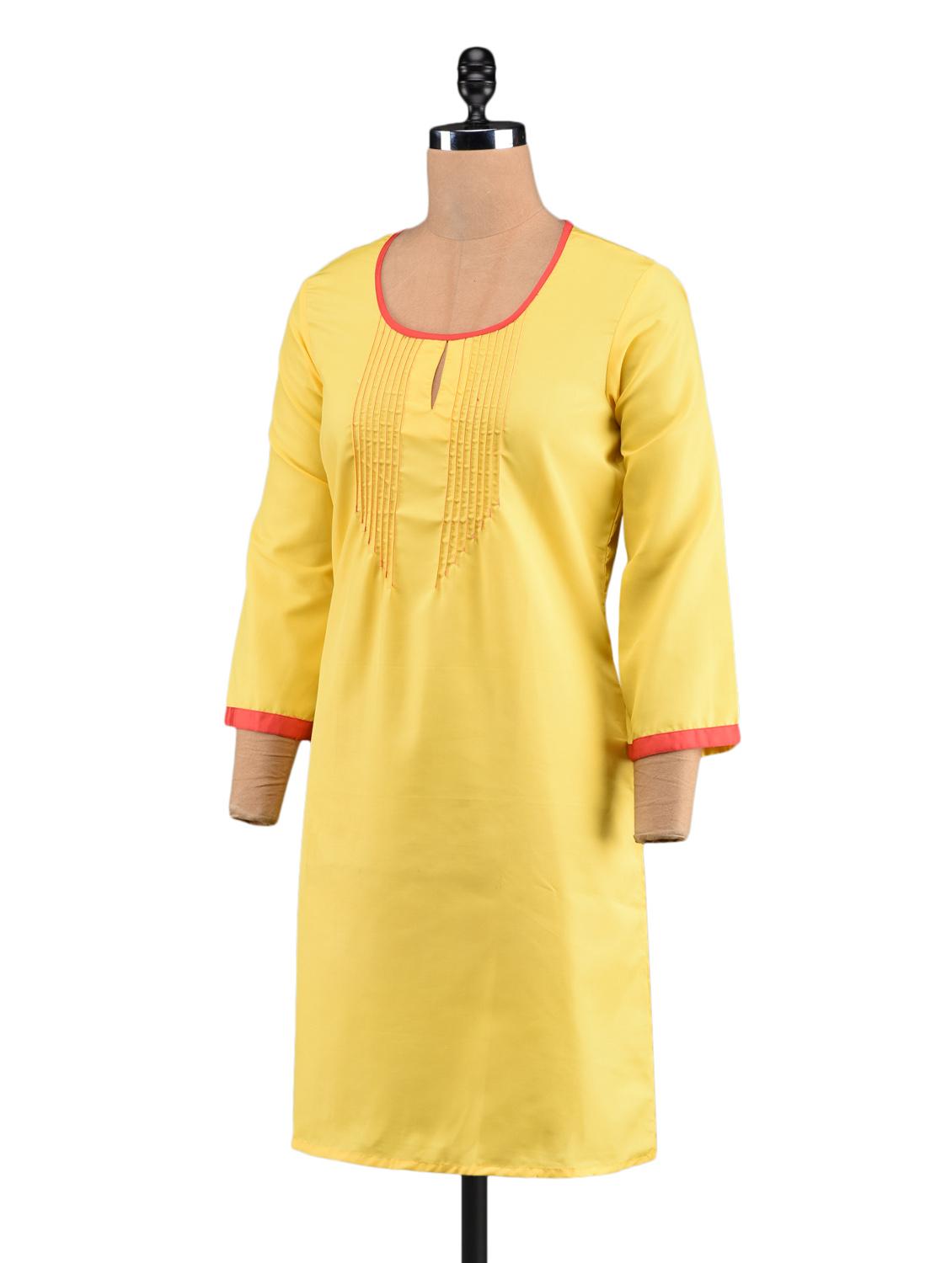 yellow pin tucked yoke kurti - 1023854 - Zoom Image - 2