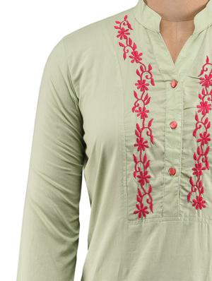 pastel green embroidered collared kurti - 1023869 - Standard Image - 4