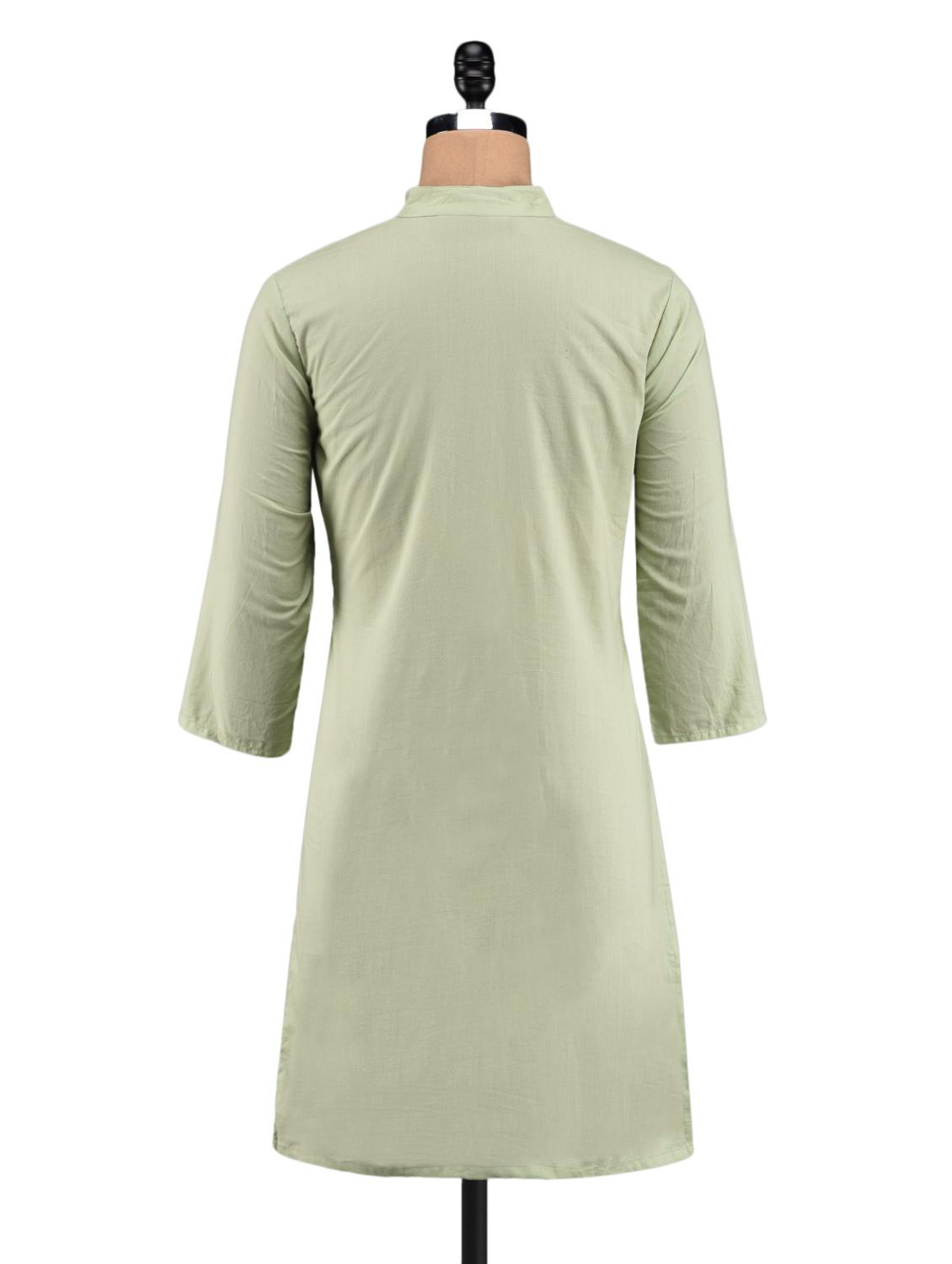 pastel green embroidered collared kurti - 1023869 - Zoom Image - 3