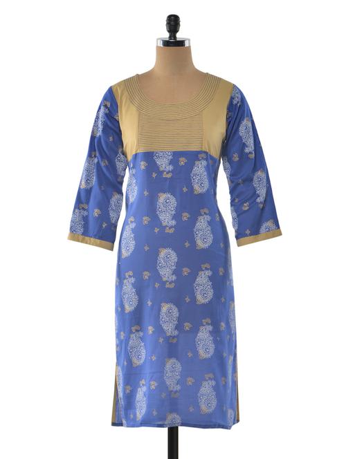 blue color cotton ethnic round neck kurta - 1023876 - Standard Image - 1