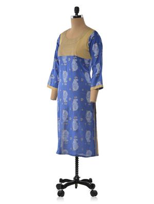 blue color cotton ethnic round neck kurta - 1023876 - Standard Image - 2