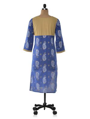 blue color cotton ethnic round neck kurta - 1023876 - Standard Image - 3