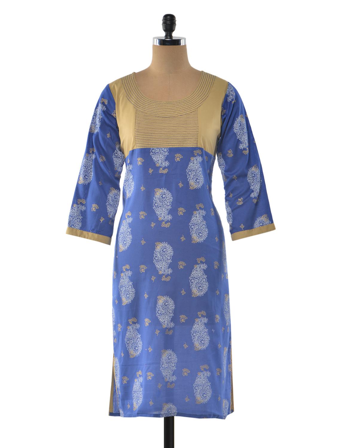 blue color cotton ethnic round neck kurta - 1023876 - Zoom Image - 1