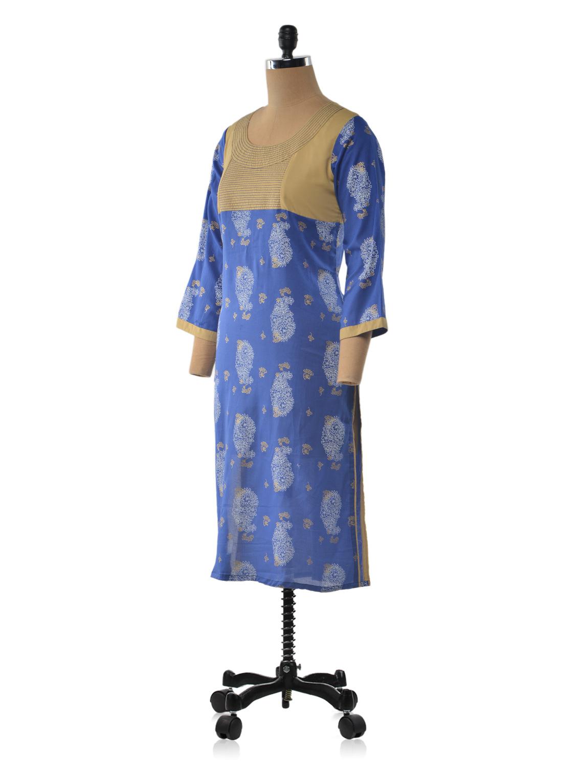 blue color cotton ethnic round neck kurta - 1023876 - Zoom Image - 2