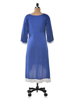 blue color rayon round neck asymmetric kurta - 1023880 - Standard Image - 3
