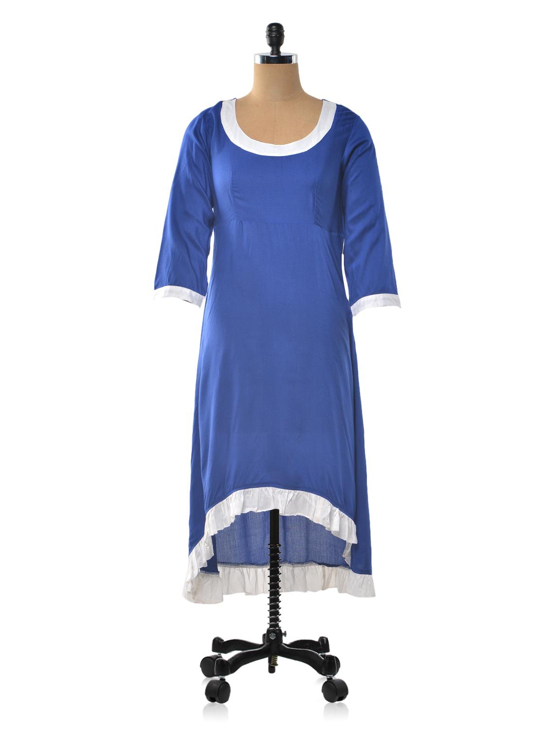 blue color rayon round neck asymmetric kurta - 1023880 - Zoom Image - 1