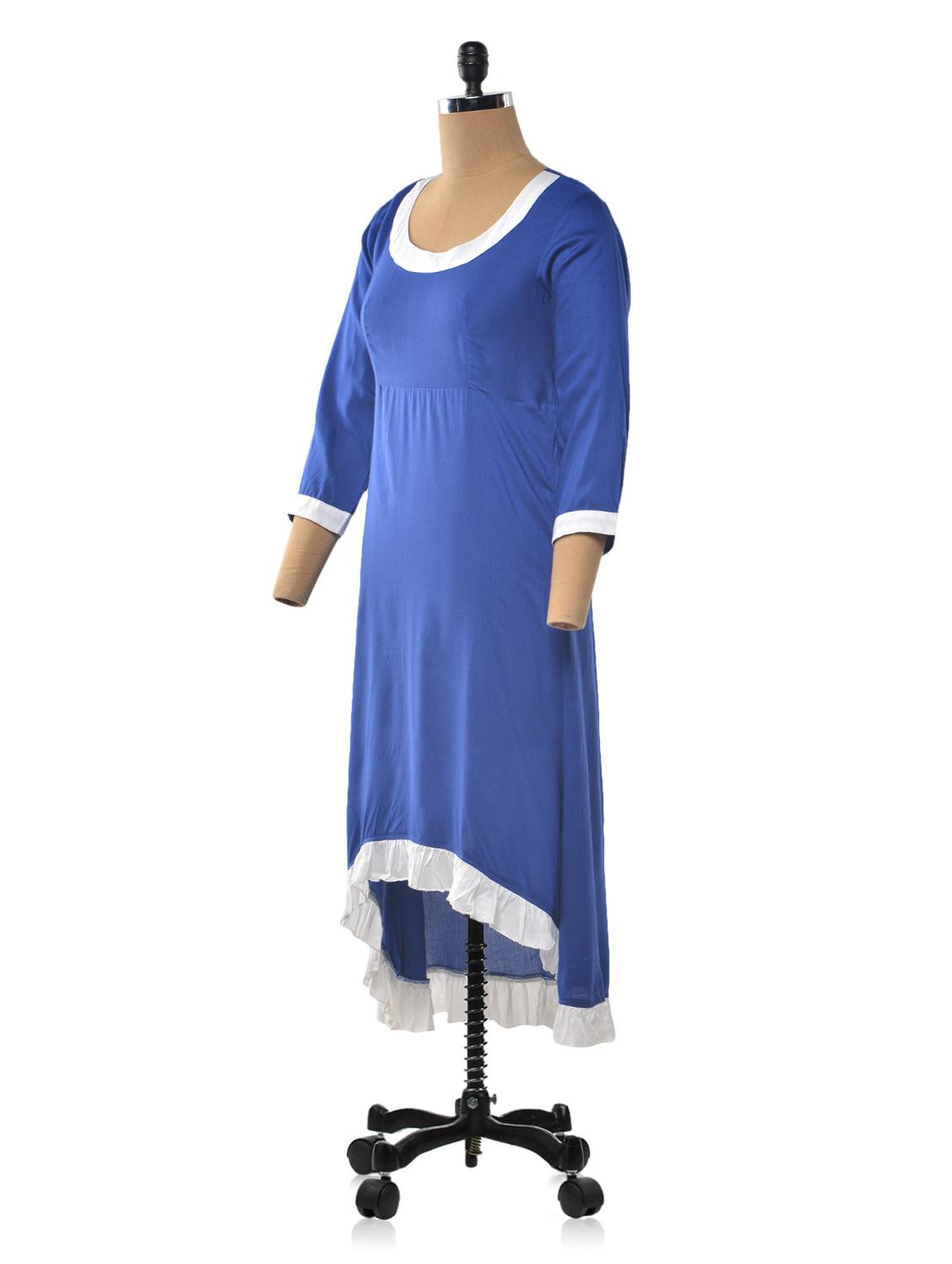 blue color rayon round neck asymmetric kurta - 1023880 - Zoom Image - 2