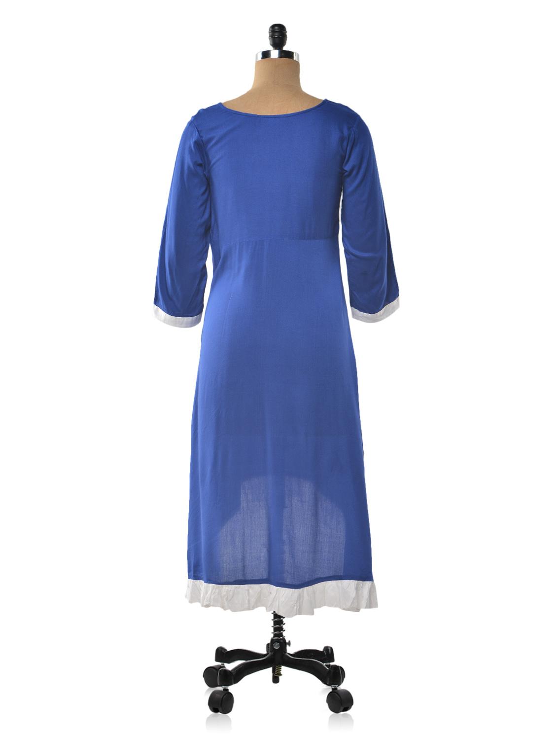 blue color rayon round neck asymmetric kurta - 1023880 - Zoom Image - 3