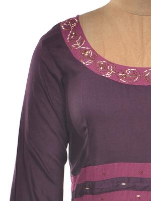 purple color rayon round neck asymmetric kurta - 1023885 - Standard Image - 4