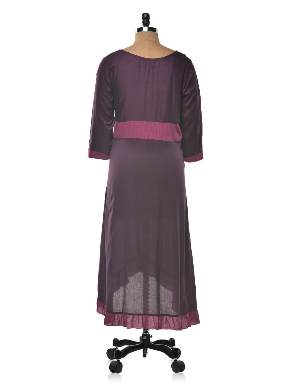 purple color rayon round neck asymmetric kurta - 1023885 - Zoom Image - 3