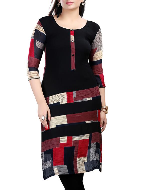 black crepe printed straight kurta - 10259583 - Zoom Image - 1