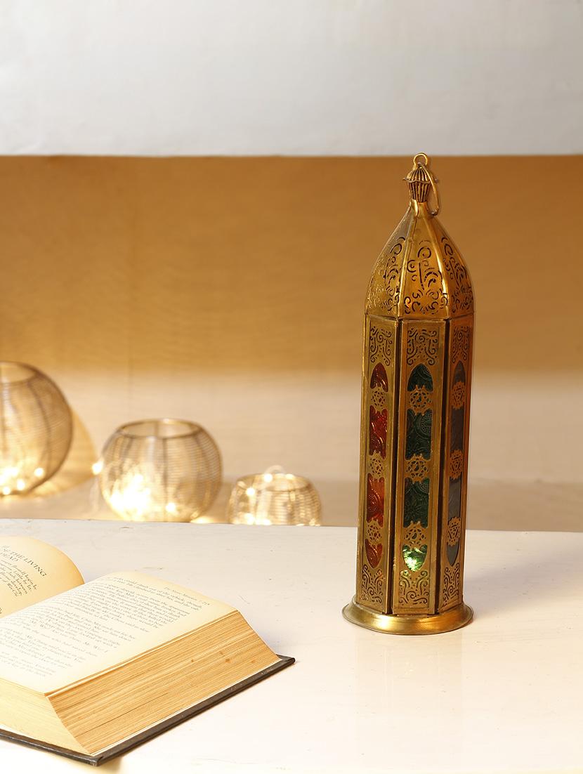Anasa Decorative Metal & Glass Traditional Lantern Hanging T-light Candle Holder Multicolor 12 Inch - 10270561 - Zoom Image - 1