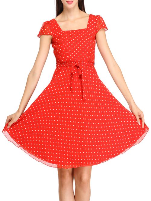 red printed fit and flare dress - 10282658 - Standard Image - 1