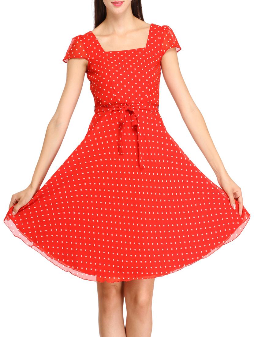 red printed fit and flare dress - 10282658 - Zoom Image - 1