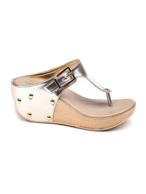gold open thong wedge - 10288316 - Standard Image - 2