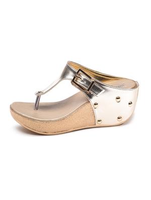 gold open thong wedge - 10288316 - Standard Image - 3