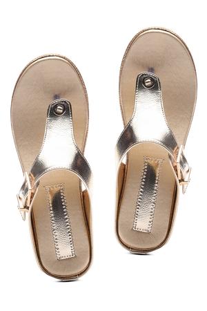 gold open thong wedge - 10288316 - Standard Image - 5