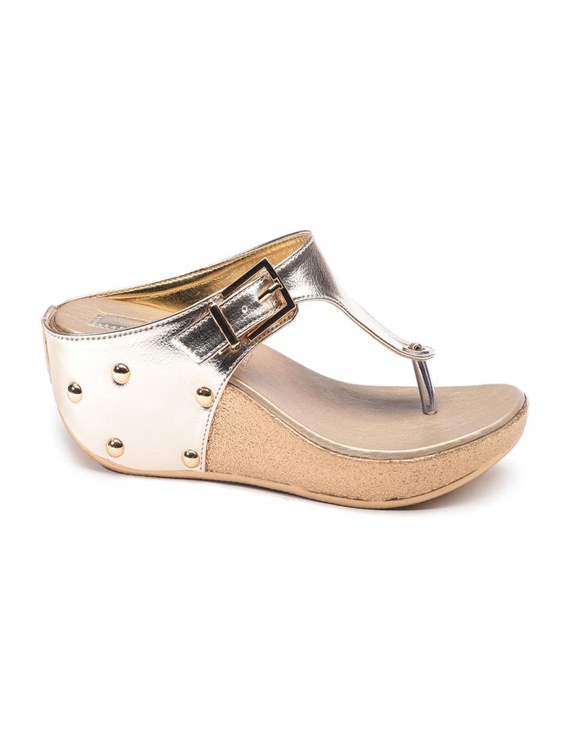 gold open thong wedge - 10288316 - Zoom Image - 2