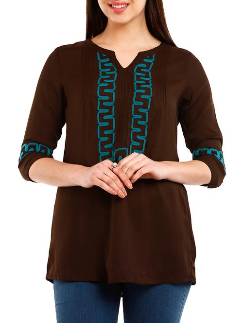 chocolate polyester embroidered top - 10292650 - Standard Image - 1