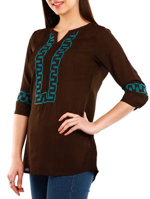 chocolate polyester embroidered top - 10292650 - Standard Image - 2