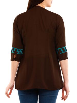 chocolate polyester embroidered top - 10292650 - Standard Image - 3