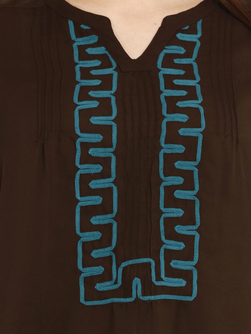 chocolate polyester embroidered top - 10292650 - Zoom Image - 4